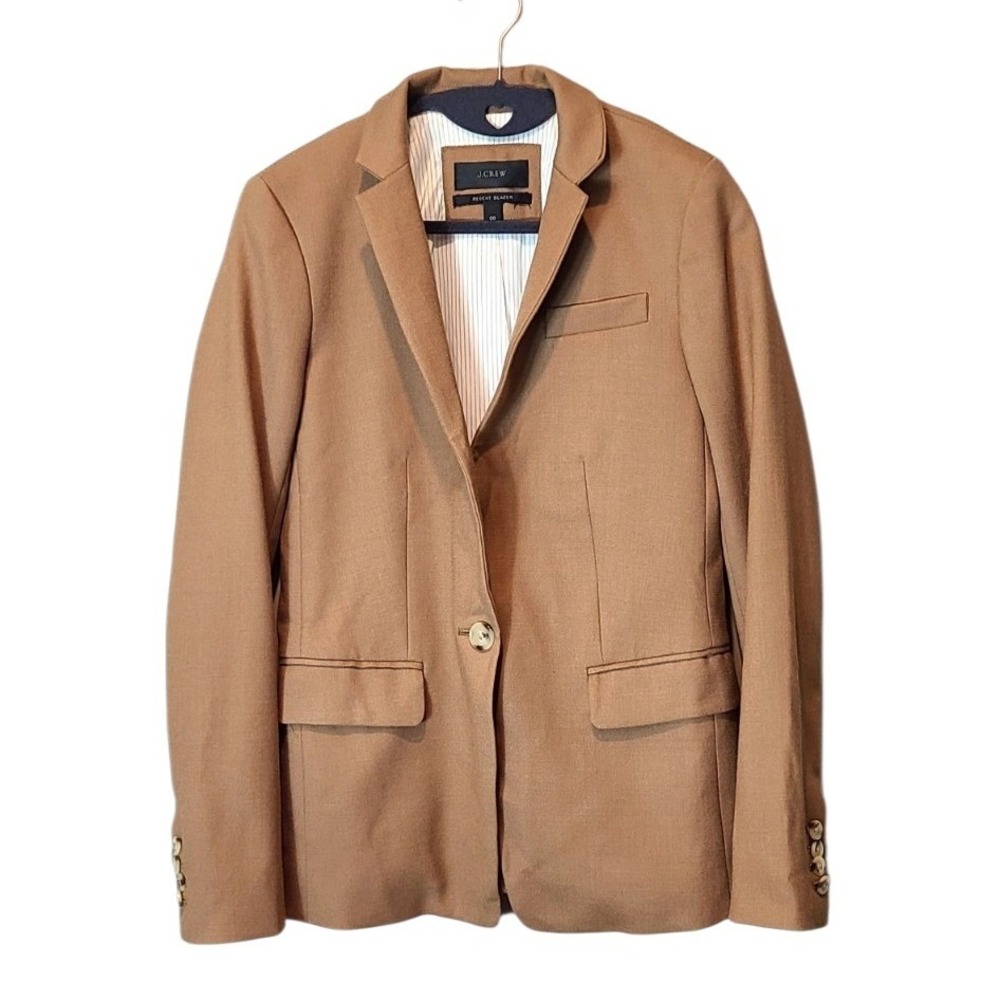 J.Crew Regent Blazer Camel Brown Wool Blend Standing Collar Size 00 G6530